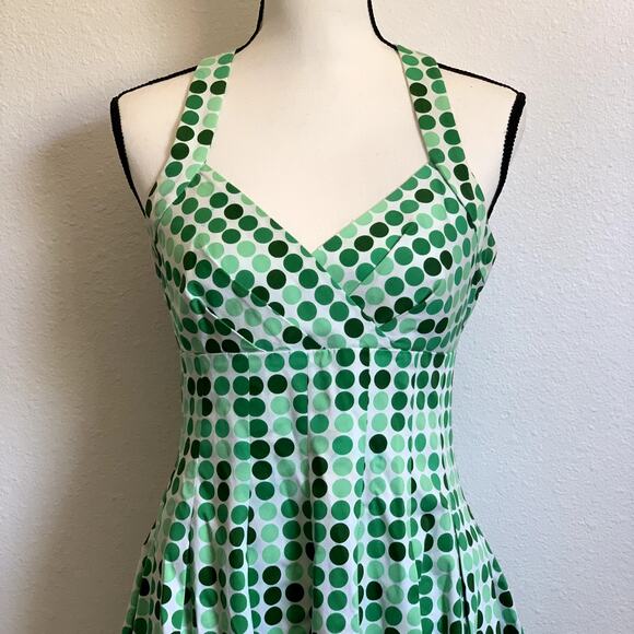 Calvin Klein Retro Inspired Polka Dot Dress in Green - Picture 3 of 8
